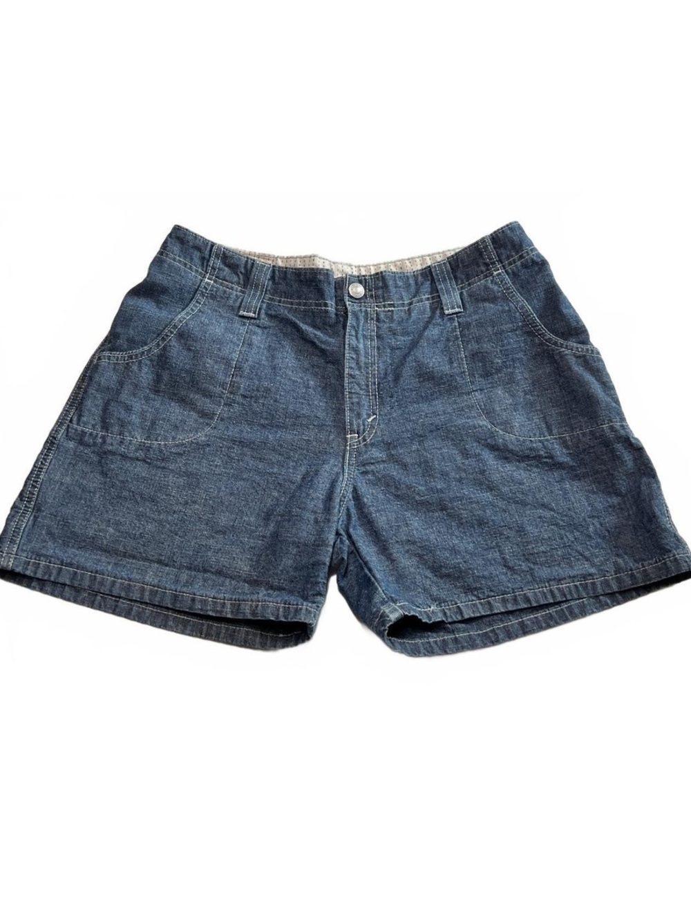 Vintage 90s Levis Denim Shorts Size 12 Made in Brazil High Rise Contrast Stitch